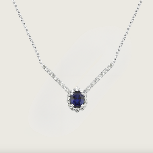 Aurora Mavisi Safir Pırlantalı Beyaz Altın Kolye