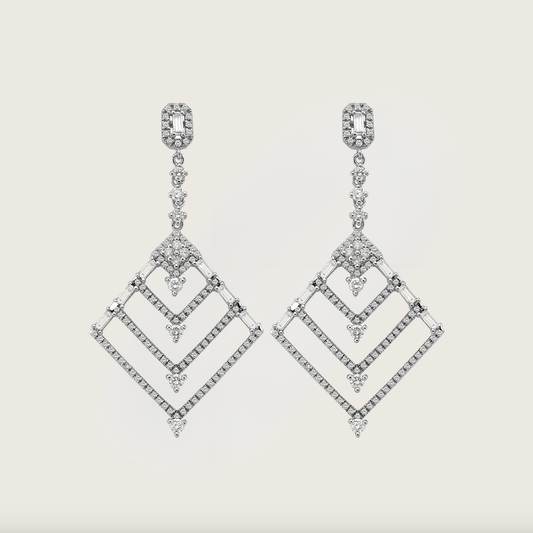 Ziggurat Işıltısı 14 Ayar Beyaz Altın Küpe