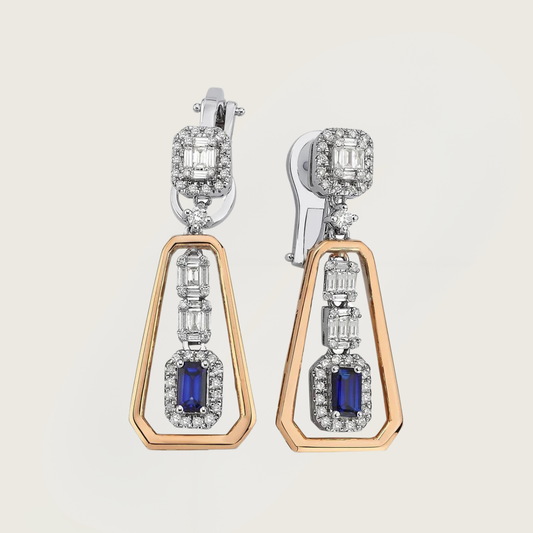 Güneş Işığı Safir Kombin Beyaz ve Pembe Altın Küpe