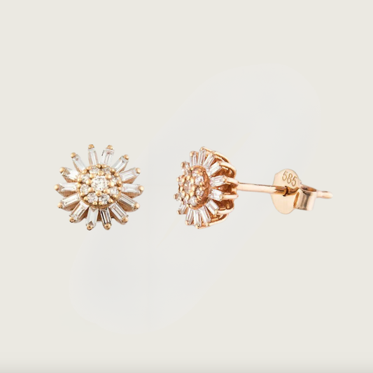 Daisy Glow Rose Altın Baget Pırlanta Küpe