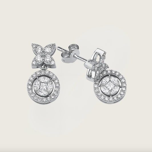 Işığın Dansı Beyaz Altın ve Pırlanta Küpe