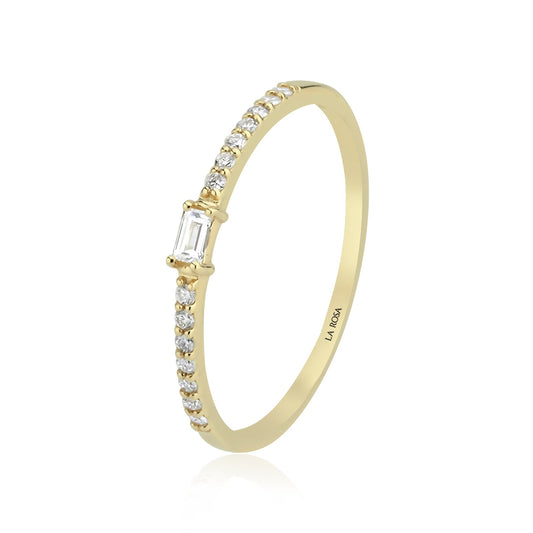 Zarafet Sarısı Baget Pırlanta Altın Yüzük