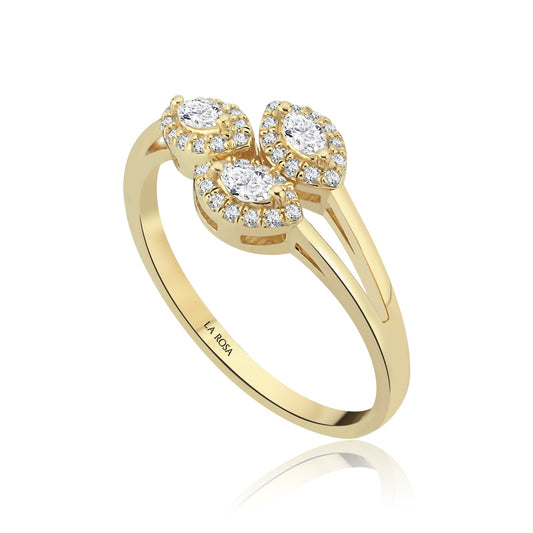 Üç Damla Işıltı Pırlanta Altın Yüzük