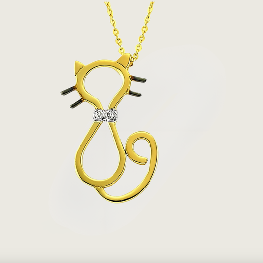 Pırlanta Fiyonk Detaylı Kedi Kolye