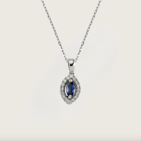 Mistik Safir Gözyaşı Beyaz Altın Kolye