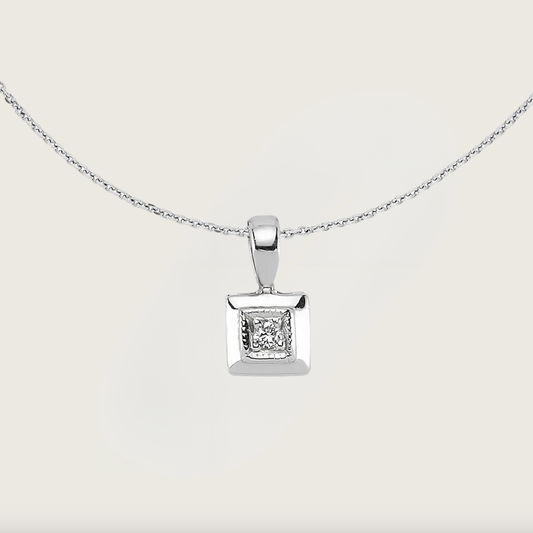 Kare Pırlanta Taşlı Beyaz Altın Kolye