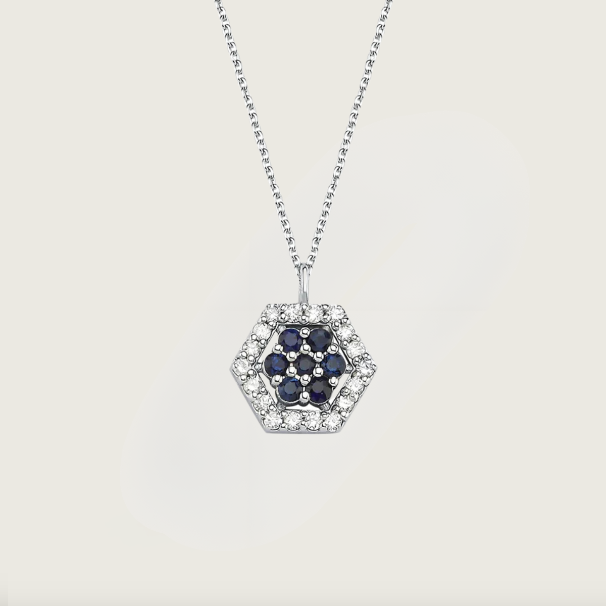 Hexa Safir Işıltısı Beyaz Altın Kolye
