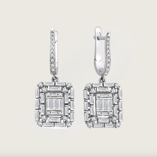 Royal Baget Beyaz Altın Pırlanta Küpe