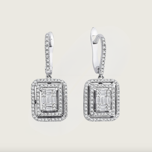 Osiris Beyaz Altın Baget Pırlanta Küpe