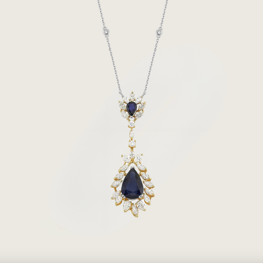 Günışığı Safir Işıltısı Beyaz ve Sarı Altın Kolye