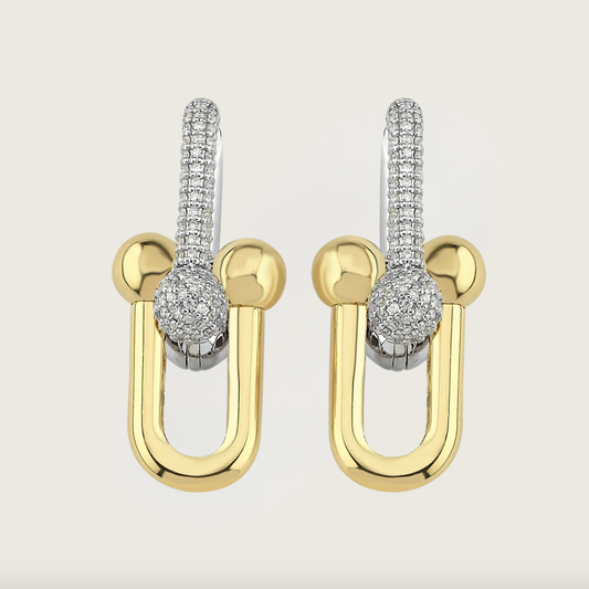 Çift Renk Bağlantılı Altın Pırlanta Küpe