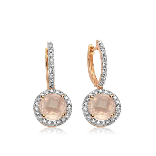 Gün Işığı Pembe Kuvars Pırlanta Küpe