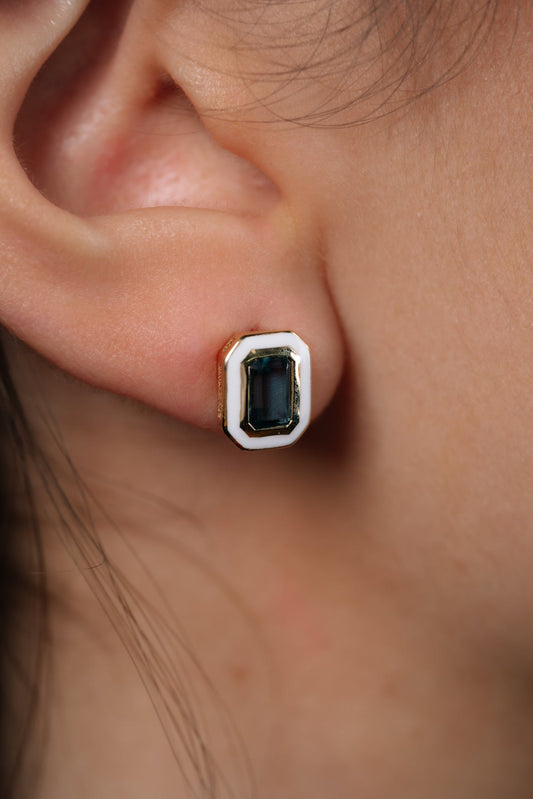 Hexa Küpe Mavi Topaz ve Beyaz Mineli Küpe