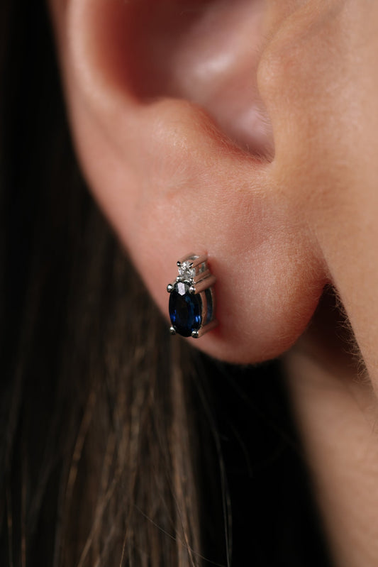 Blue Night Beyaz Altın Safir Pırlanta Küpe