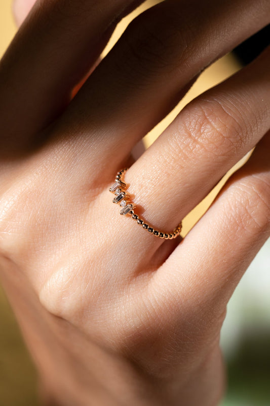 Minimal Üçlü Baget Pırlanta Rose Altın Yüzük