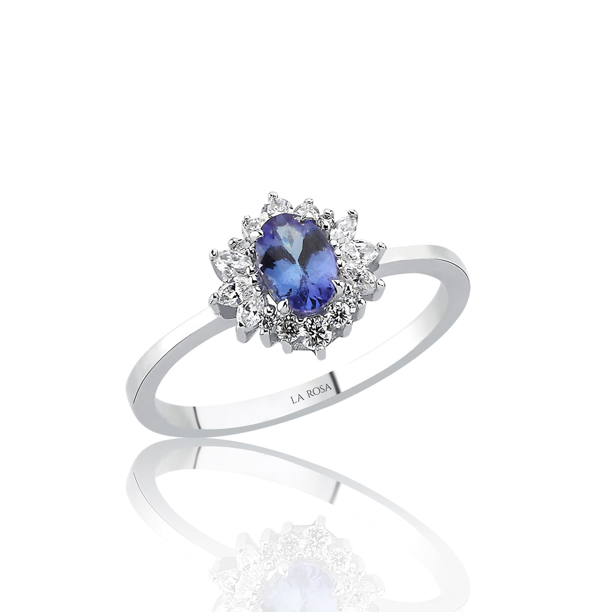 Oval Topaz ve Pırlanta Beyaz Altın Yüzük