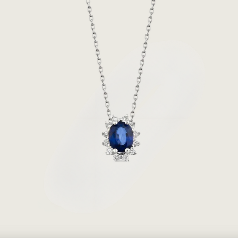 Royal Blue Safir Işığı Beyaz Altın Kolye