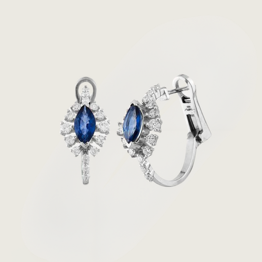 Marquise Göz Kamaştırıcı Safir Beyaz Altın Küpe