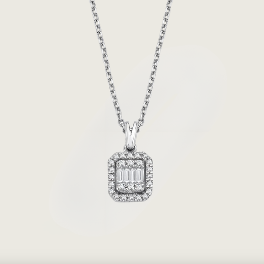 Royal Baget Işıltısı Beyaz Altın Kolye