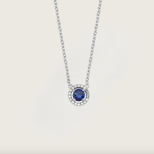 Gizemli Safir Beyaz Altın Pırlantalı Kolye
