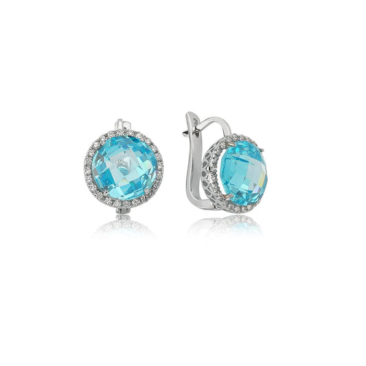 Mavi Parıltı Beyaz Altın Topaz Küpe