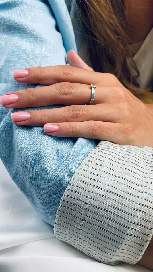 Rose Altın Markiz Kesim Pırlanta Turkuaz Yüzük